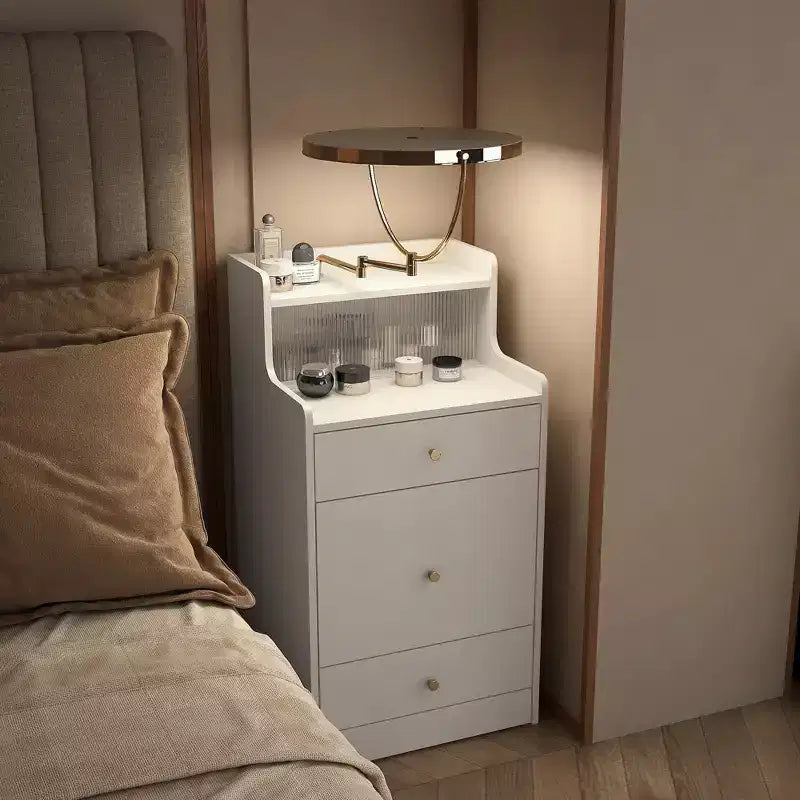 Scrivania da trucco illuminata giallo chiaro/bianco con specchio e sgabello, utente singolo