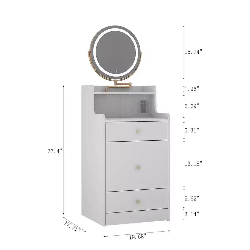 Scrivania da trucco illuminata giallo chiaro/bianco con specchio e sgabello, utente singolo