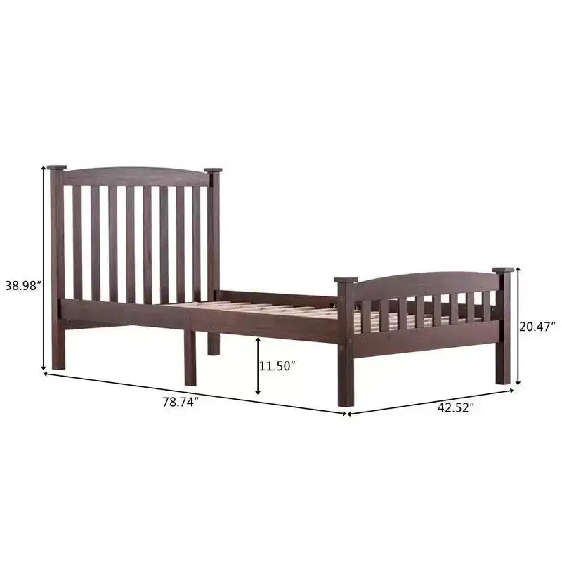 Coffee Twin Platform Bed Frame with Headboard, Sleeps 1
