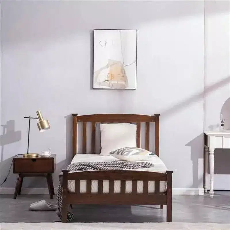 Coffee Twin Platform Bed Frame with Headboard, Sleeps 1