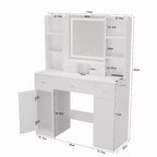 Tavolo da Trucco Rettangolare Bianco Illuminato con Cassetti e Specchio, 1 Posto
