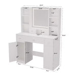 Tavolo da Trucco Rettangolare Bianco Illuminato con Cassetti e Specchio, 1 Posto