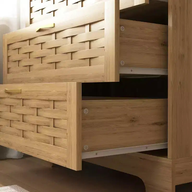Natural Wood 4/6-Drawer Dresser with Acrylic Front, Gold Handles – Single Unit