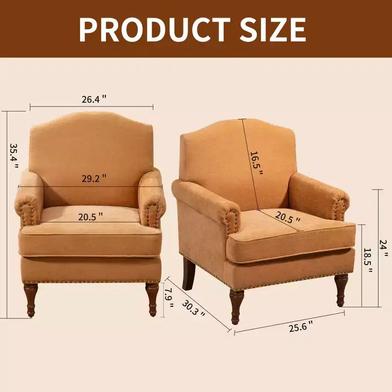Brown / Grey Vintage Tufted Chenille Accent Chair with Nailhead Trim, Single Seat