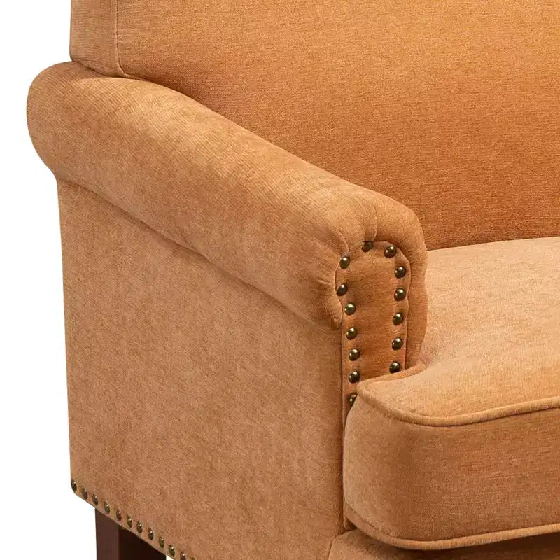 Poltrona d'accento Vintage Marrone/Grigio in ciniglia trapuntata con borchie, a seduta singola