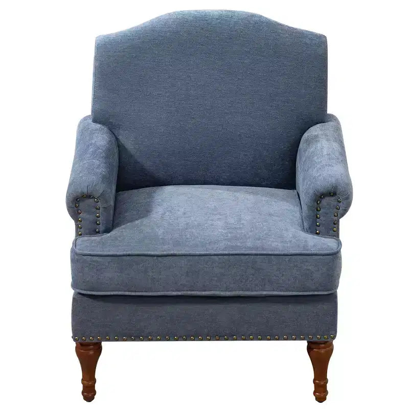 Poltrona d'accento Vintage Marrone/Grigio in ciniglia trapuntata con borchie, a seduta singola