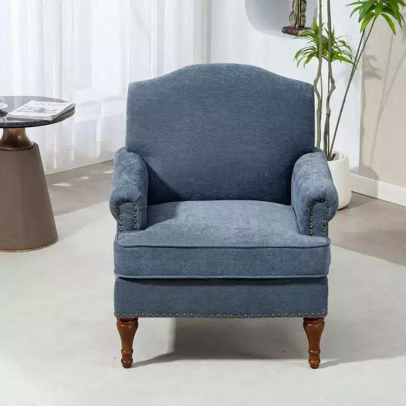 Okak Vintage Tufted Chenille Accent Chair,Plush Armchair with Nailhead Trim and Solid Wood Legs for Living Room,Bedroom,Office