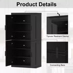 Black Wood Grain 4-Door 6-Shelf Storage Cabinet, Single