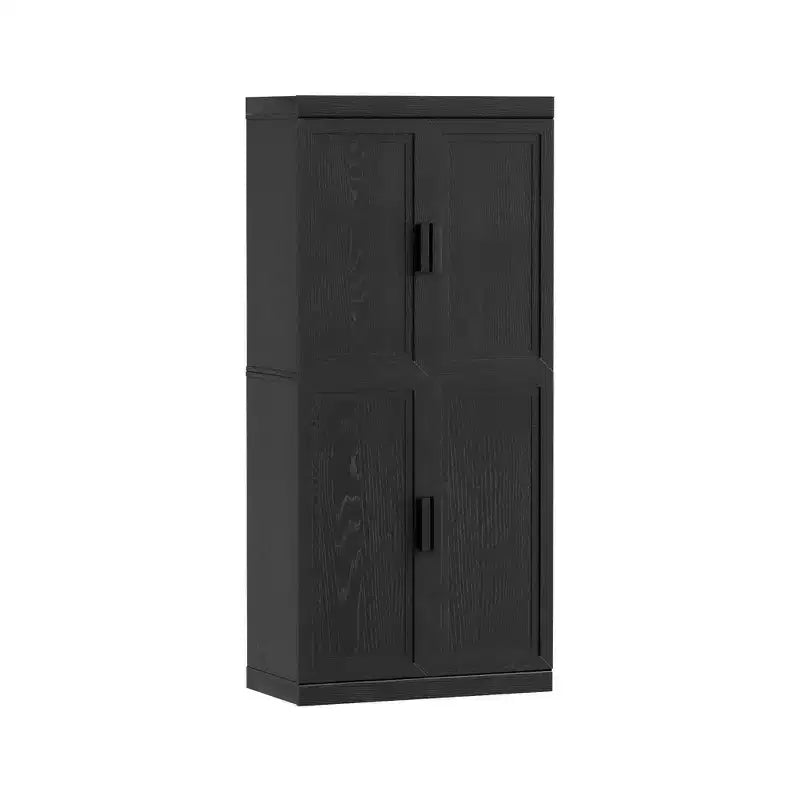 Black Wood Grain 4-Door 6-Shelf Storage Cabinet, Single