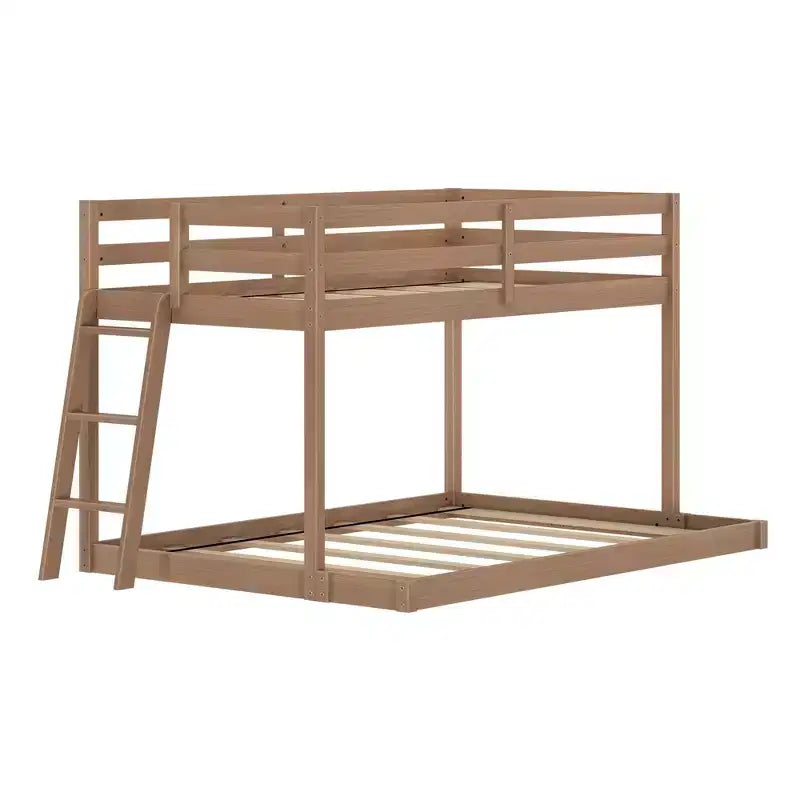 Textured Natural / Pecan / White Twin over Full Low Bunk Bed, Engineered Wood, Sleeps 2