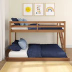 Textured Natural / Pecan / White Twin over Full Low Bunk Bed, Engineered Wood, Sleeps 2