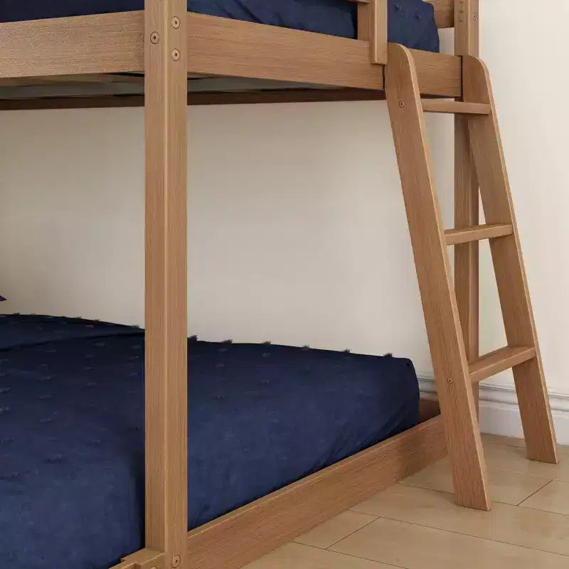Textured Natural / Pecan / White Twin over Full Low Bunk Bed, Engineered Wood, Sleeps 2