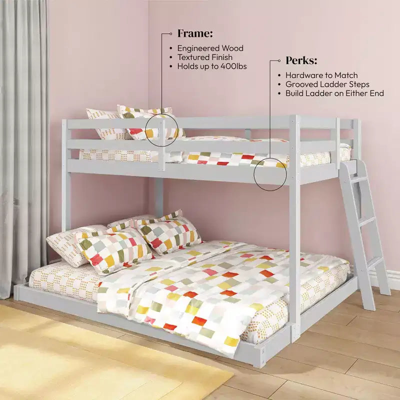 Textured Natural / Pecan / White Twin over Full Low Bunk Bed, Engineered Wood, Sleeps 2