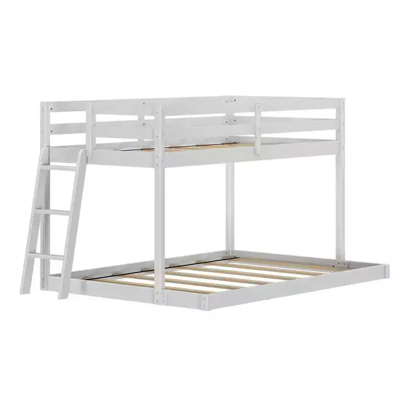 Textured Natural / Pecan / White Twin over Full Low Bunk Bed, Engineered Wood, Sleeps 2