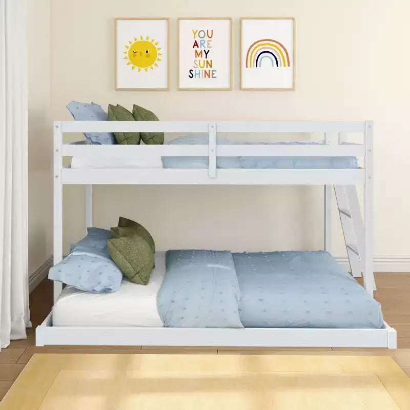 Textured Natural / Pecan / White Twin over Full Low Bunk Bed, Engineered Wood, Sleeps 2