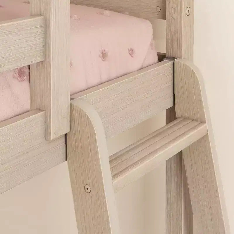 Textured Natural / Pecan / White Twin over Full Low Bunk Bed, Engineered Wood, Sleeps 2