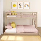Textured Natural / Pecan / White Twin over Full Low Bunk Bed, Engineered Wood, Sleeps 2