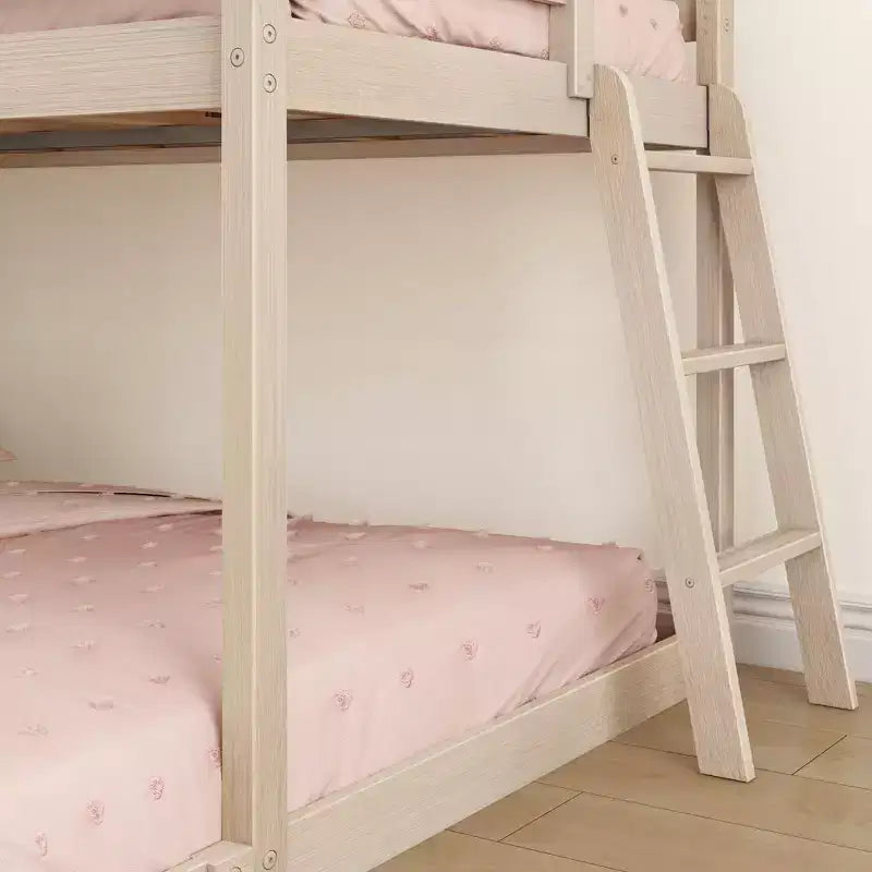 Textured Natural / Pecan / White Twin over Full Low Bunk Bed, Engineered Wood, Sleeps 2