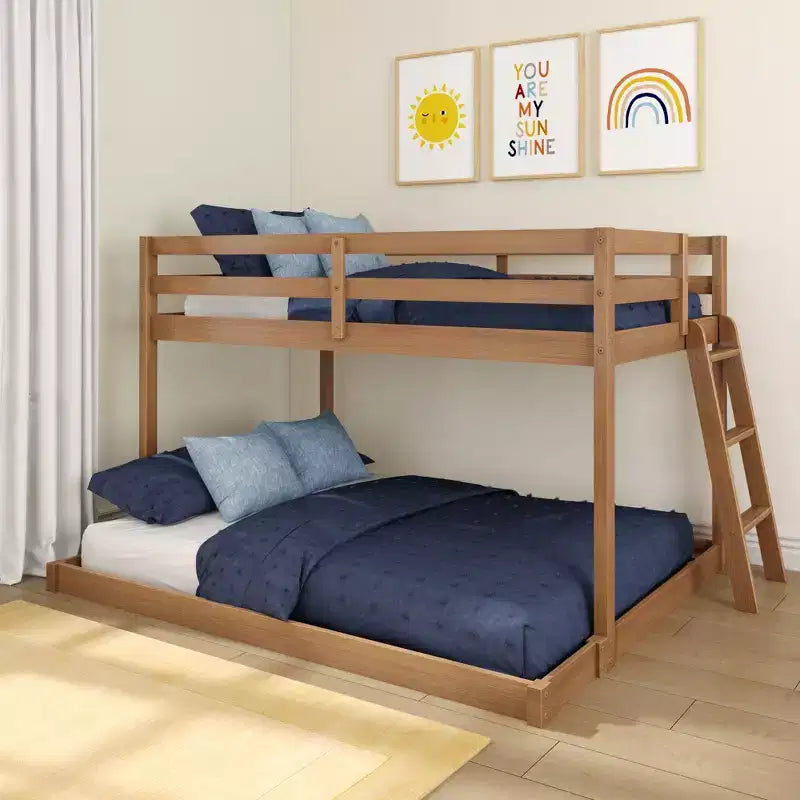 Textured Natural / Pecan / White Twin over Full Low Bunk Bed, Engineered Wood, Sleeps 2