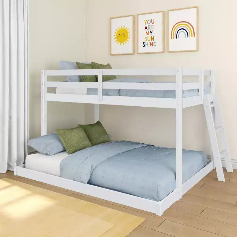 Textured Natural / Pecan / White Twin over Full Low Bunk Bed, Engineered Wood, Sleeps 2