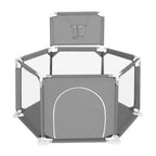 Blue/Gray 6-Panel Baby Playpen with Basketball Hoop, 1-Child