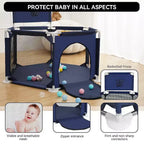Blue/Gray 6-Panel Baby Playpen with Basketball Hoop, 1-Child
