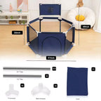 Blue/Gray 6-Panel Baby Playpen with Basketball Hoop, 1-Child