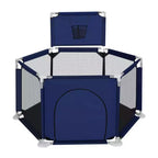 Blue/Gray 6-Panel Baby Playpen with Basketball Hoop, 1-Child