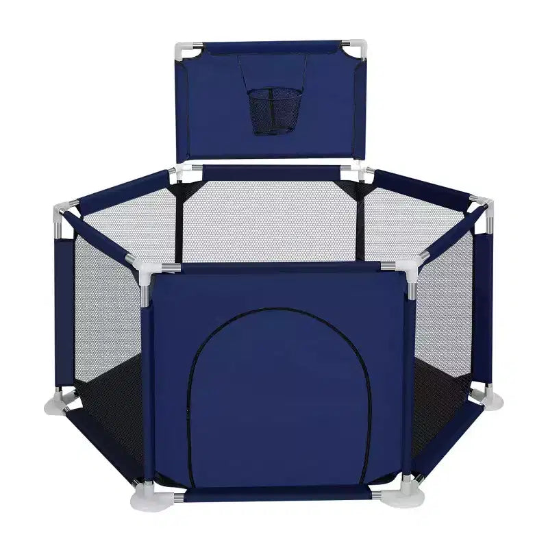 Blue/Gray 6-Panel Baby Playpen with Basketball Hoop, 1-Child