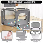 Blue/Gray 6-Panel Baby Playpen with Basketball Hoop, 1-Child
