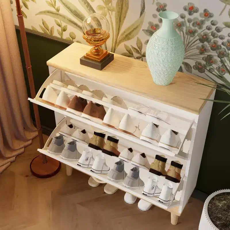 White Freestanding Shoe Cabinet with 2 Flip Drawers & Adjustable Shelf, 1-Person