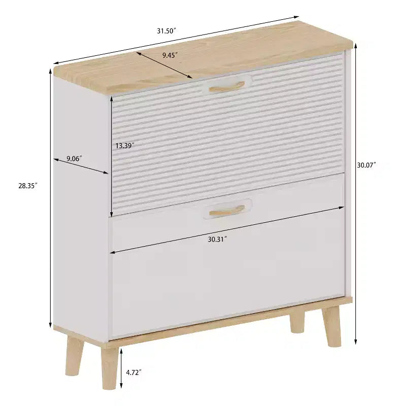 White Freestanding Shoe Cabinet with 2 Flip Drawers & Adjustable Shelf, 1-Person