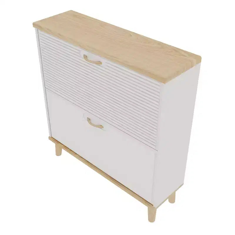 White Freestanding Shoe Cabinet with 2 Flip Drawers & Adjustable Shelf, 1-Person