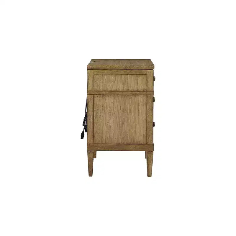 Brown 3-Drawer Nightstand with USB Ports, Single