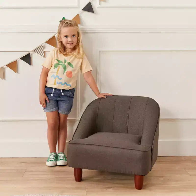 Natural Linen Barrel Accent Chair, Armless, Seats 1, Kids