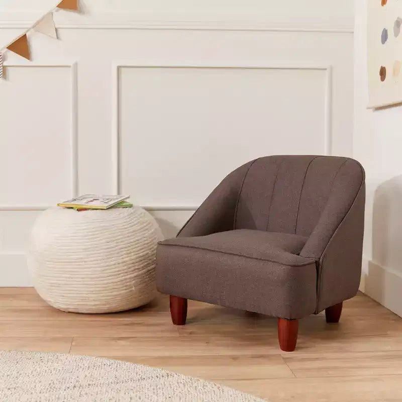 Natural Linen Barrel Accent Chair, Armless, Seats 1, Kids
