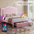 Upholstered Platform Bed with LED Headboard & Storage Drawers – Beige / Light Gray / Pink, Twin/Full/Queen