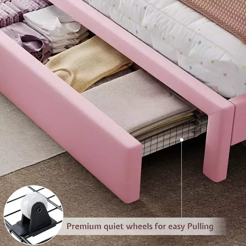 Upholstered Platform Bed with LED Headboard & Storage Drawers – Beige / Light Gray / Pink, Twin/Full/Queen