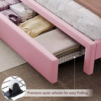 Upholstered Platform Bed with LED Headboard & Storage Drawers – Beige / Light Gray / Pink, Twin/Full/Queen