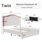 Upholstered Platform Bed with LED Headboard & Storage Drawers – Beige / Light Gray / Pink, Twin/Full/Queen