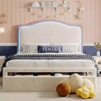 Upholstered Platform Bed with LED Headboard & Storage Drawers – Beige / Light Gray / Pink, Twin/Full/Queen
