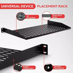 Black Metal 1U Rack Shelf Tray, Universal Single-User Mount, 4-Pack