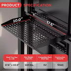 Black Metal 1U Rack Shelf Tray, Universal Single-User Mount, 4-Pack