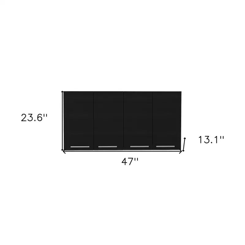 Black Wood 4-Door Wall-Mounted Accent Cabinet, 1-Person Assembly