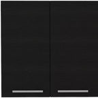 Black Wood 4-Door Wall-Mounted Accent Cabinet, 1-Person Assembly