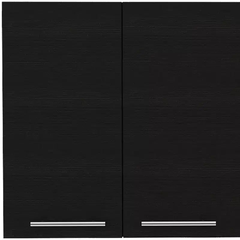 Black Wood 4-Door Wall-Mounted Accent Cabinet, 1-Person Assembly