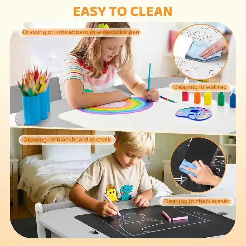 Gray Square 5-in-1 Kids Activity Table & 2 Chairs Set