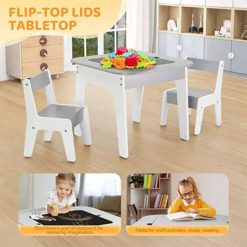 Gray Square 5-in-1 Kids Activity Table & 2 Chairs Set