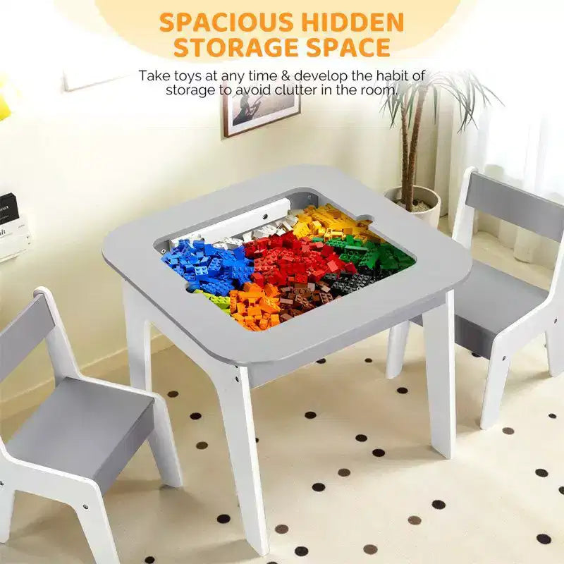 Gray Square 5-in-1 Kids Activity Table & 2 Chairs Set