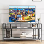 65" Brown/Grey TV Stand with Open Shelves, 4-Tube Frame, Fits up to 75" TVs
